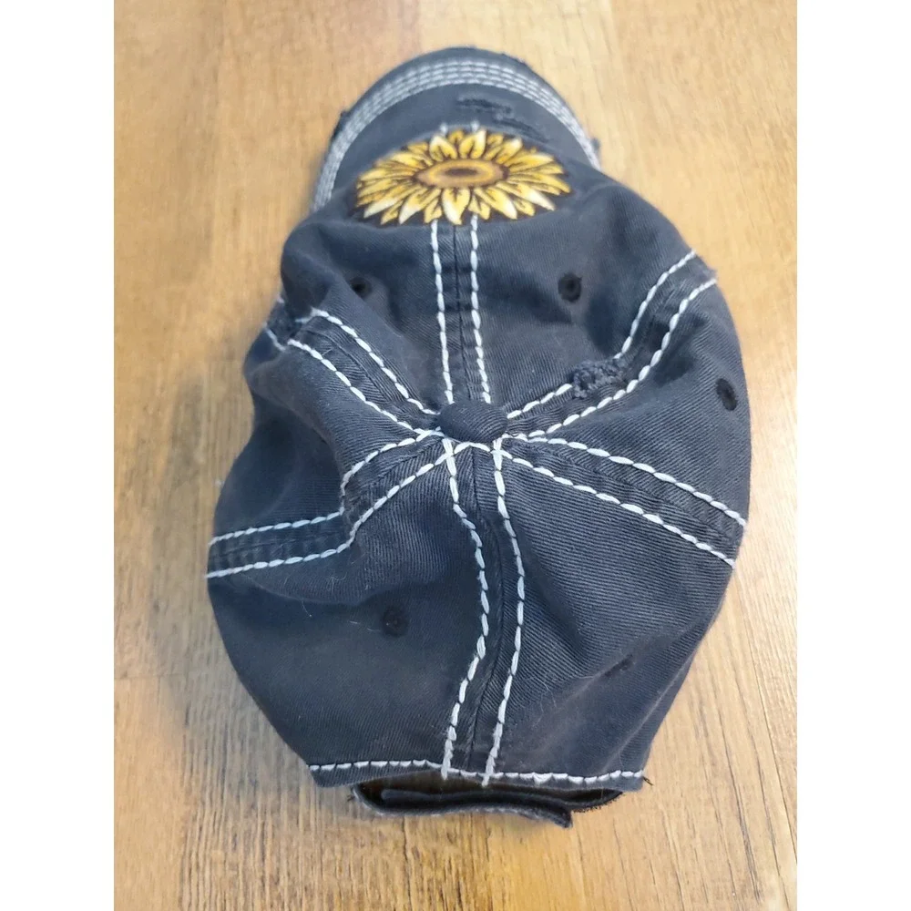 Sunflower Strapback Baseball Cap Gray One Size Adjustable Embroidered Distressed